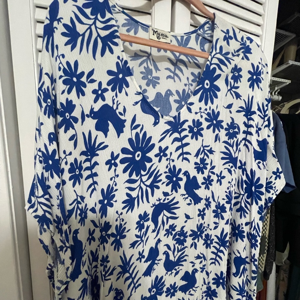 Show Me Your MuMu Blue & White Bird Pattern Tunic